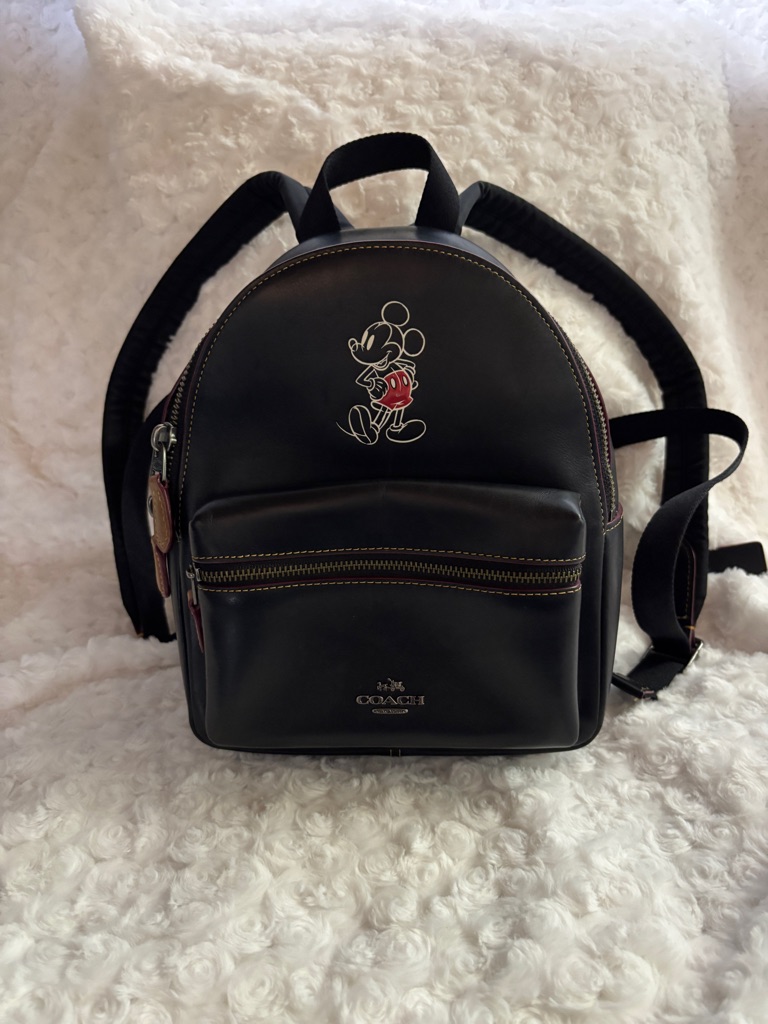 Coach Black Leather Limited Disney Edition Mini Backpack With Red Mickey Detail!